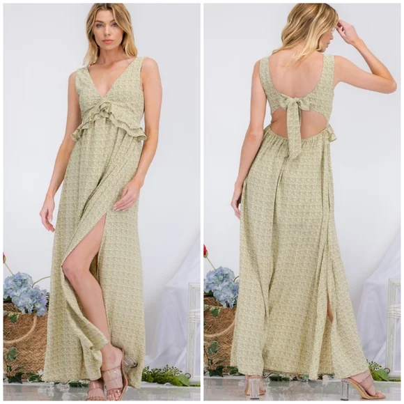 AMBITION Light Green Open Bow Back Maxi Dress - Picture 7 of 7